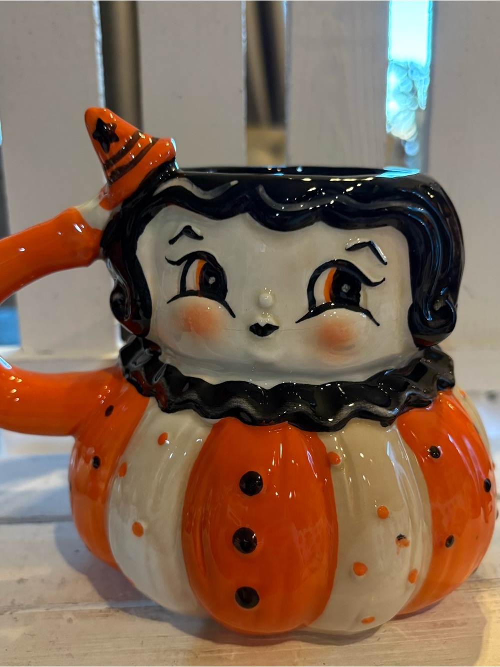 Magenta Orange and White Pumpkin Girl Ceramic Mug